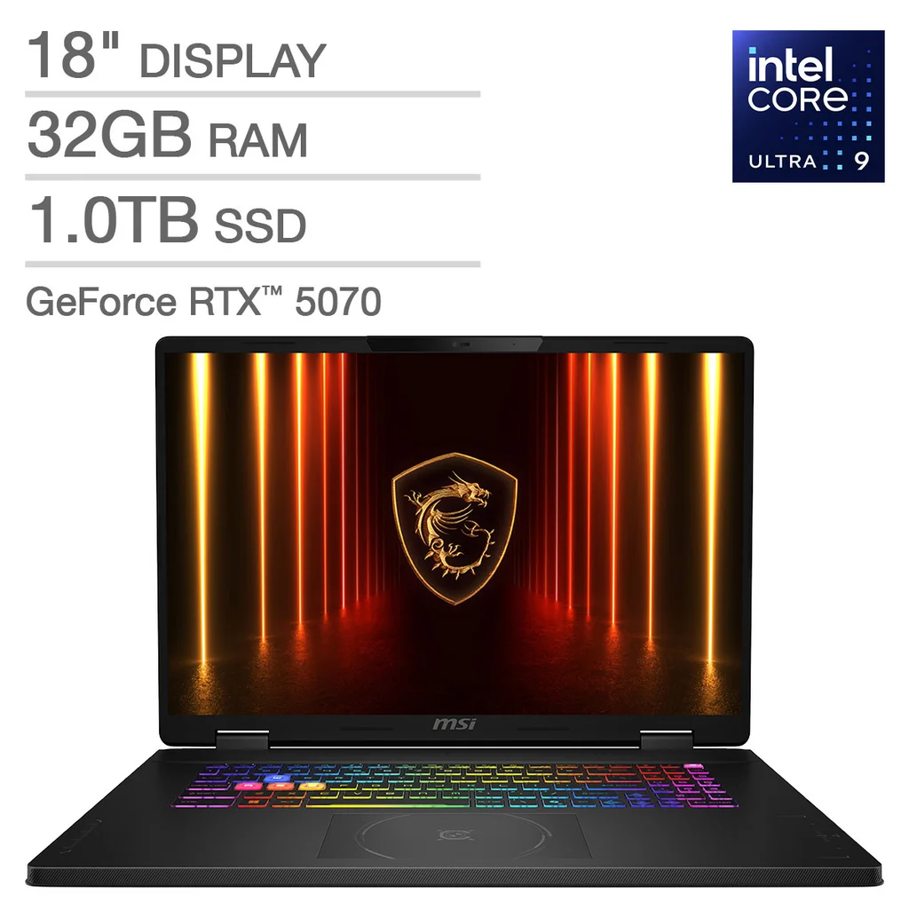 MSI Crosshair 18 HX AI GAMING LAPTOP, Intel® Core™ Ultra 9 275HX (24 Cores), 32GB RAM Memory